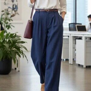 Banana Republic Linen Blend Classic Pleated Blue Women's Trousers